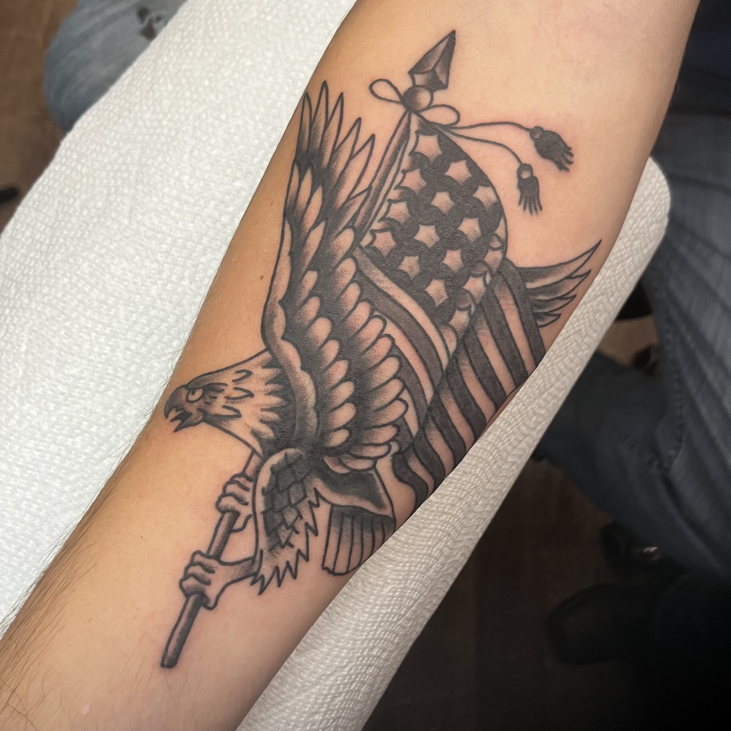 eagle american flag tattoo - Evan Domanski - Orwigsburg, PA - black and grey - allentown - harrisburg - reading, pa